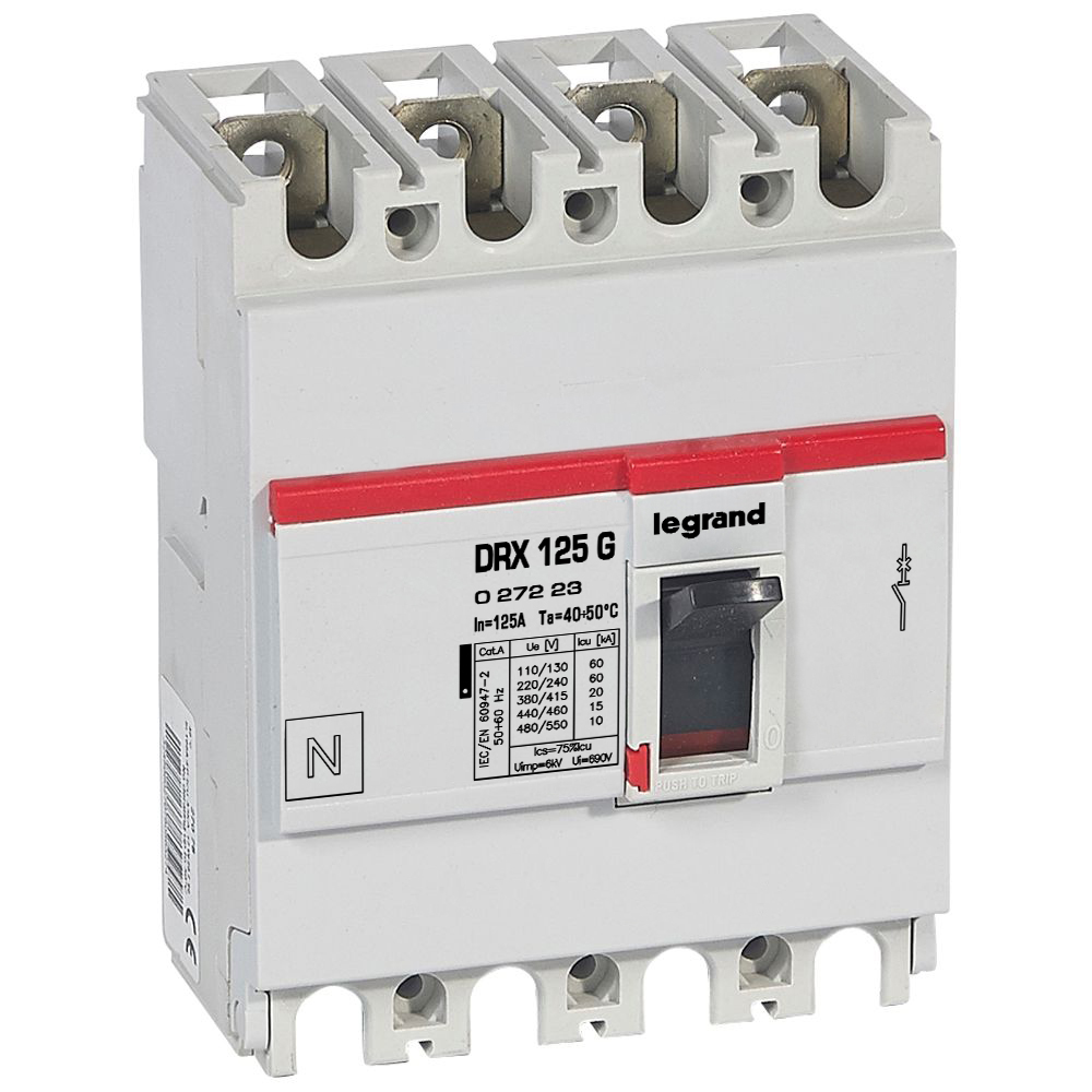 Interruptor caja moldeada DRX 125 - termomagnetico fijo- Icu 20 kA - 415 V~ - 4P - In 125 A